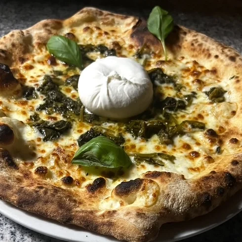 Pizza Friarielli und Burrata frisch aus dem Holzofen - Trattoria Gusto Da Davide e Hind